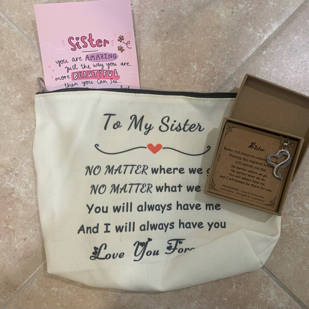 4/$15 Sister Gift Set with Canvas Pouch and Necklace